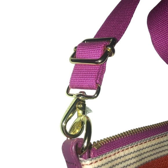 FOSSIL Coated Canvas Zip Top Crossbody Shoulder Bag Pink & Orange Stripe - Picture 5 of 5